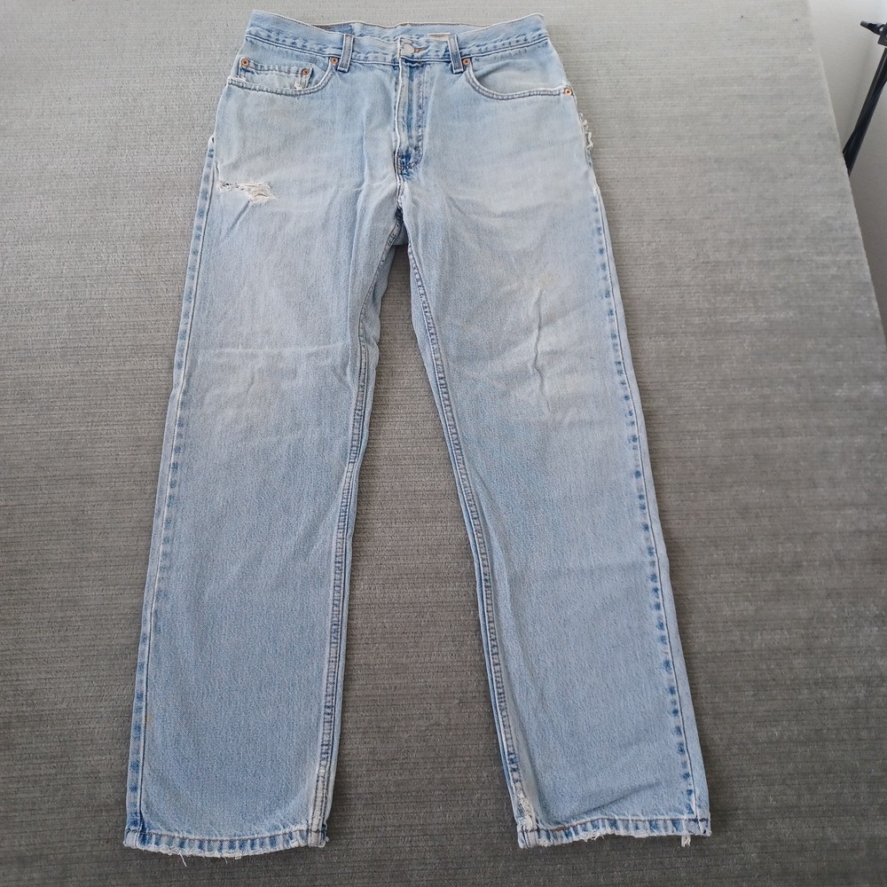 Vintage Levis 505 Mens 34x30 Light Wash Distressed Repaired Batwing Punk Grunge